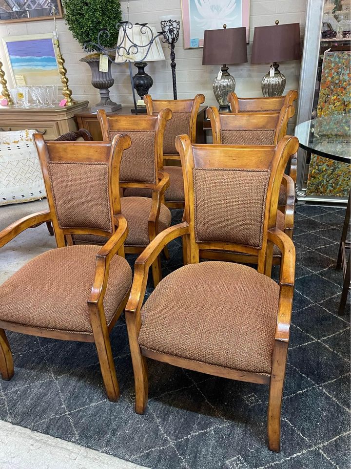 Wood and Fabric Dining Chairs - 2 left