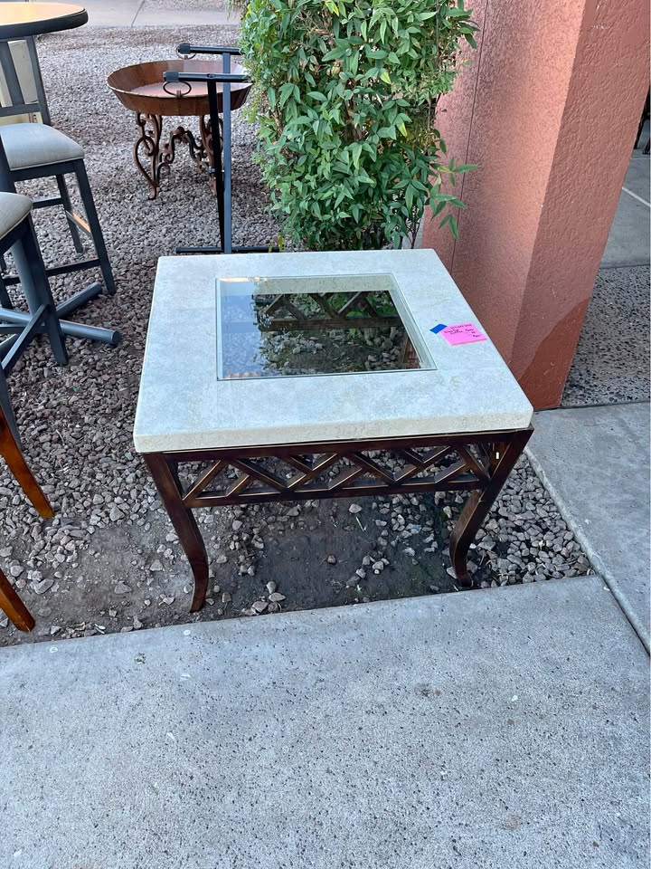 Square Coffee Table with Iron and Stone Square Coffee Table with Iron and Stone