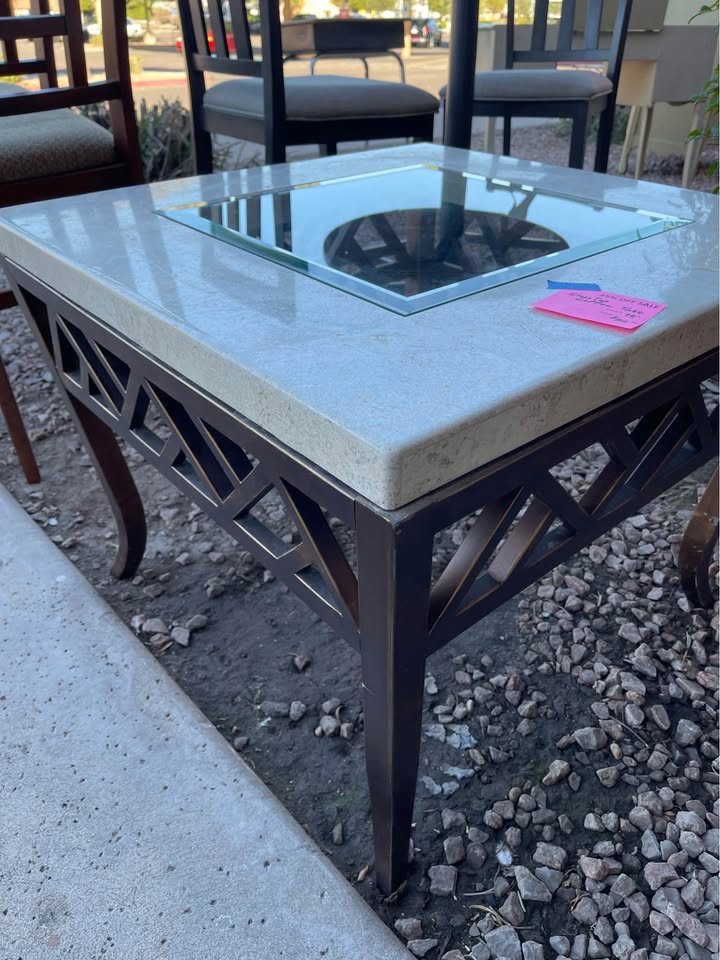 Square Coffee Table with Iron and Stone corner Square Coffee Table with Iron and Stone