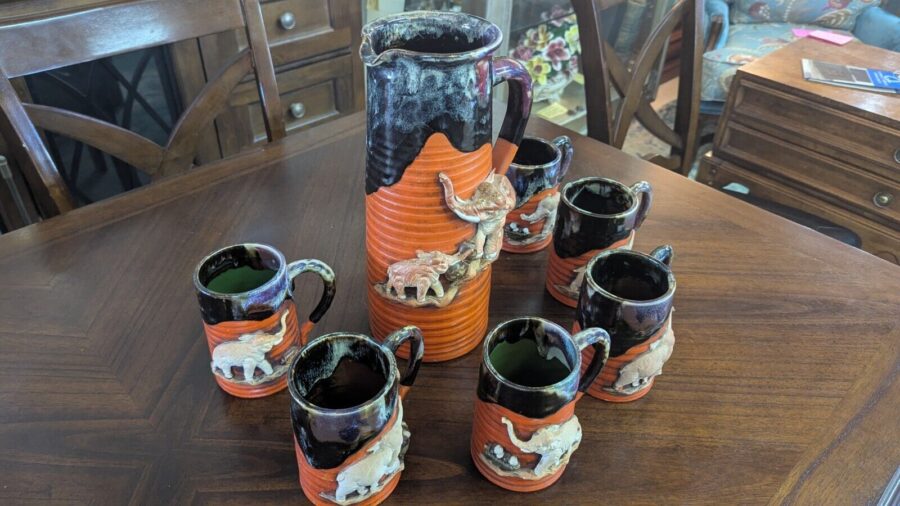 Japanese Sumida Gawa Pitcher and Mugs Set