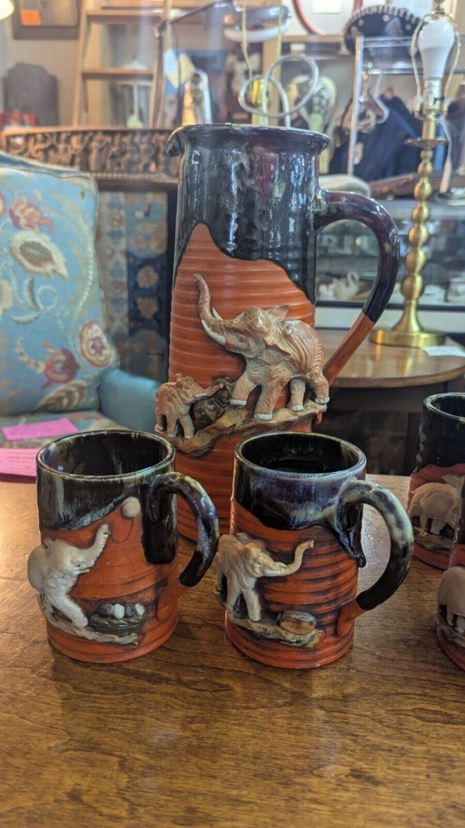 Japanese Sumida Gawa Pitcher and Mugs Set
