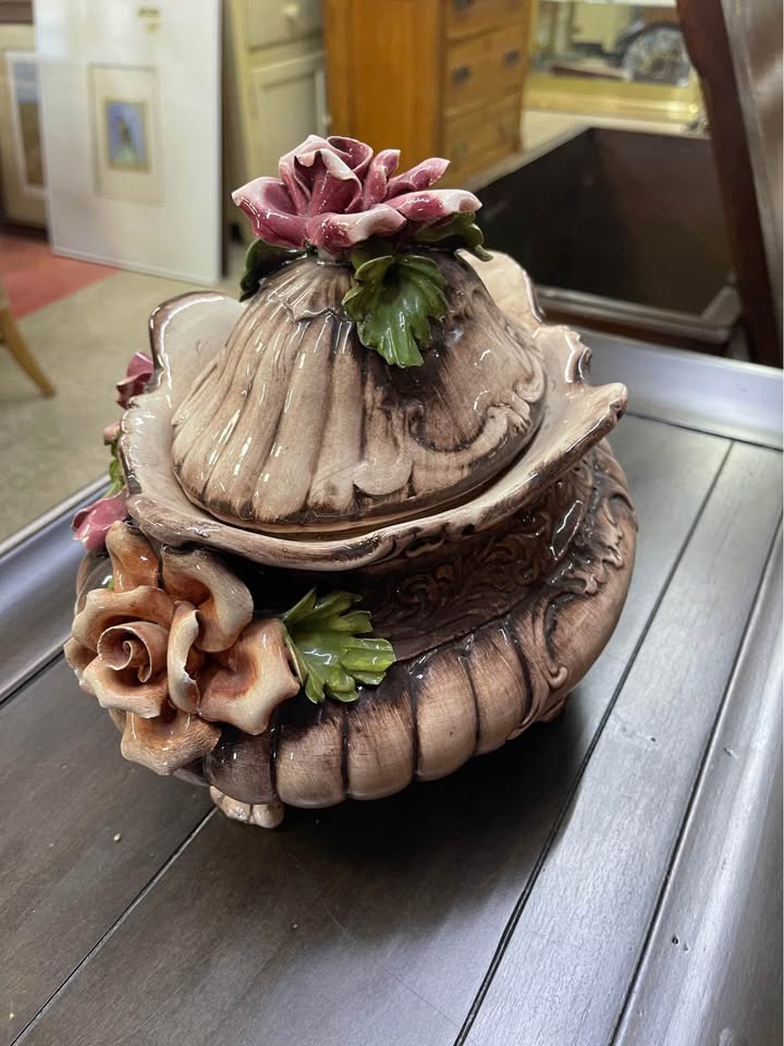 Vintage Capodimonte Footed Oval Tureen with Flowers - Got Legs