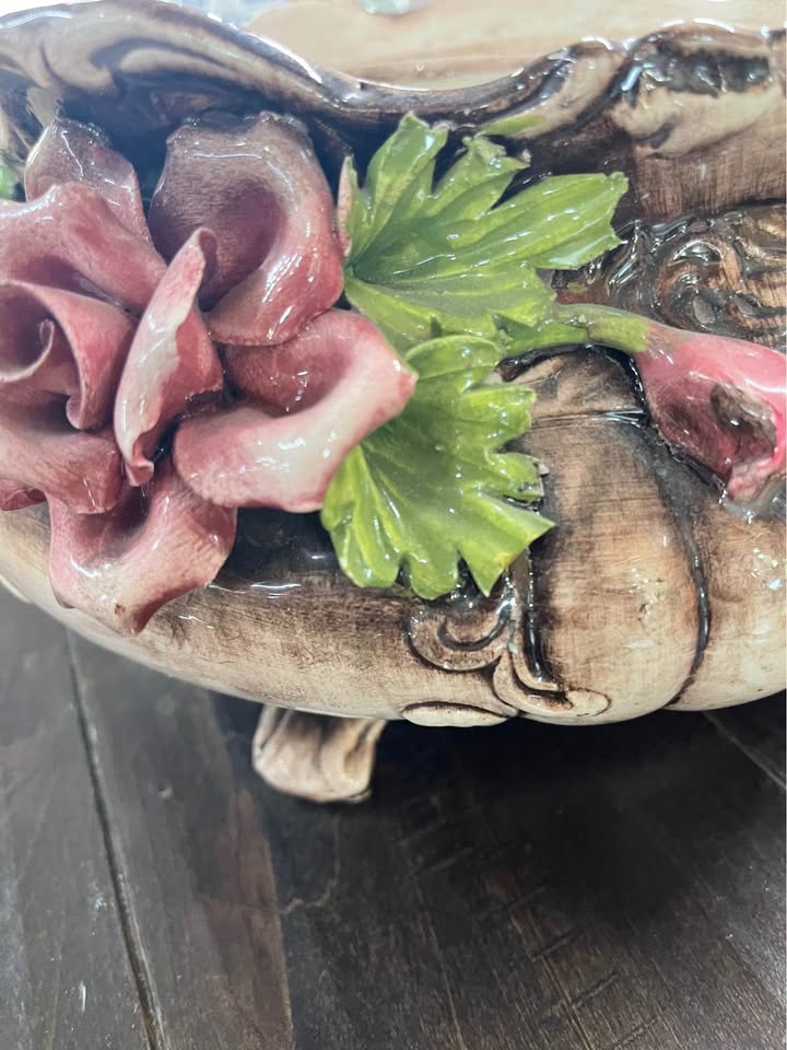 Vintage Capodimonte Footed Oval Tureen with Flowers