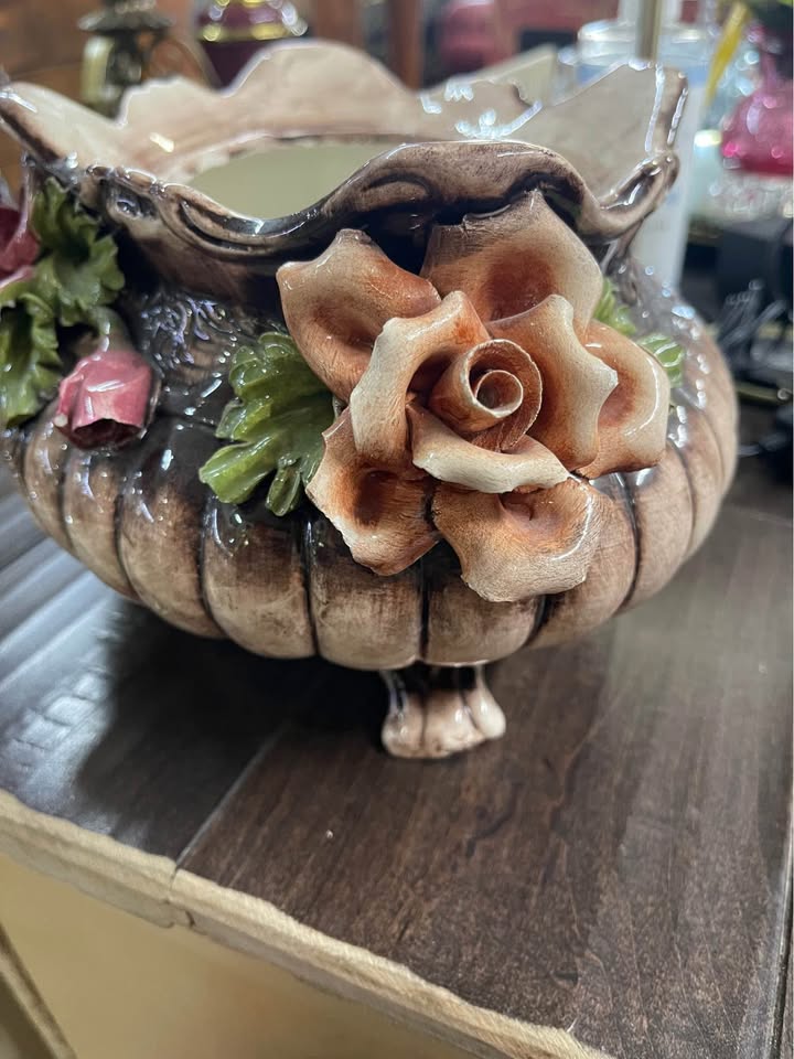 Vintage Capodimonte Footed Oval Tureen with Flowers