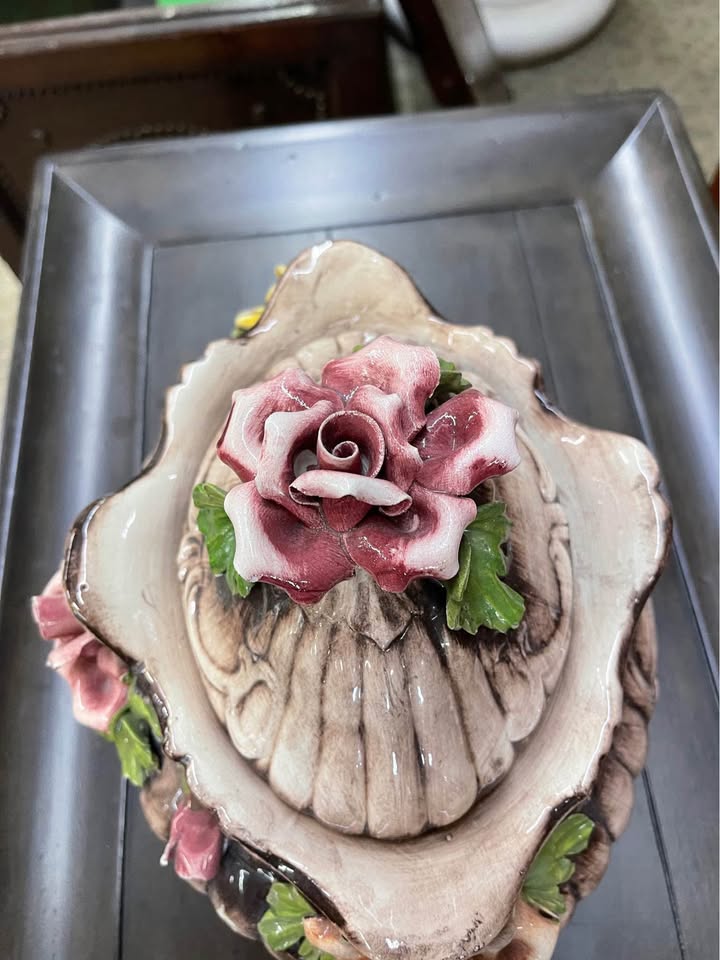 Vintage Capodimonte Footed Oval Tureen with Flowers