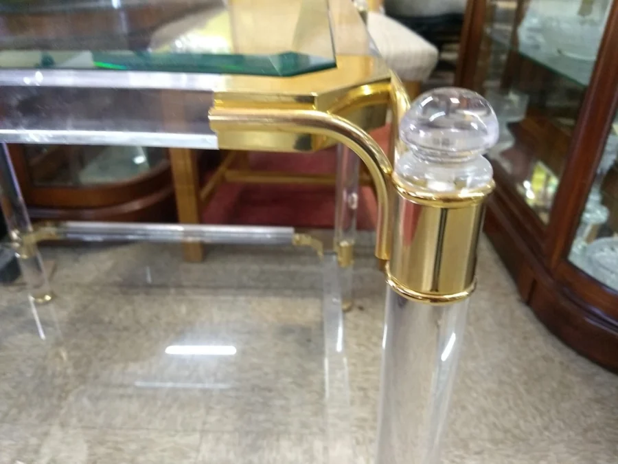 Modern Glass Acrylic and Brass End Table knob Modern Glass and Brass End Table