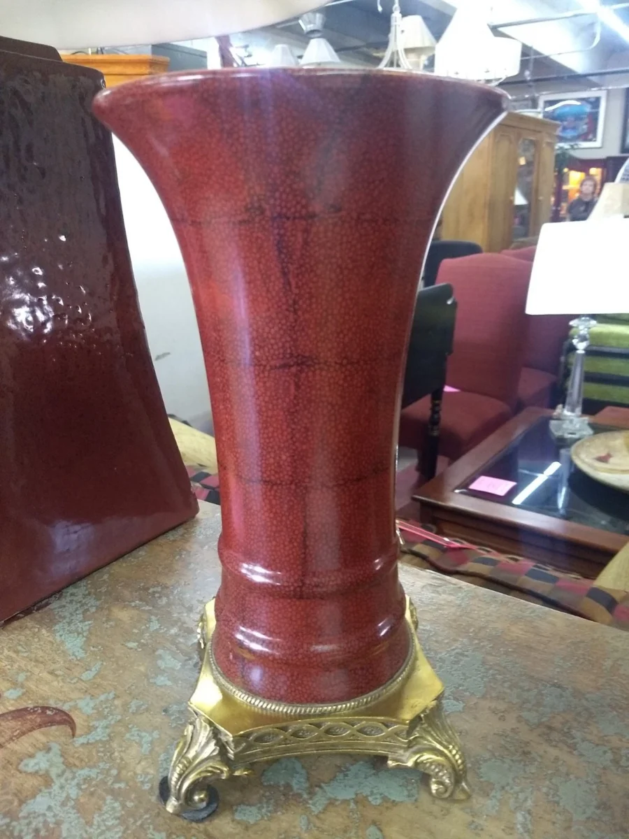 Oxblood Vase with Brass Base
