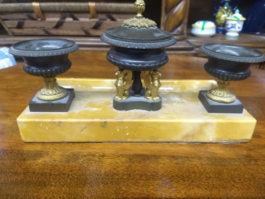 Antique Gilded Bronze and Marble Inkstand