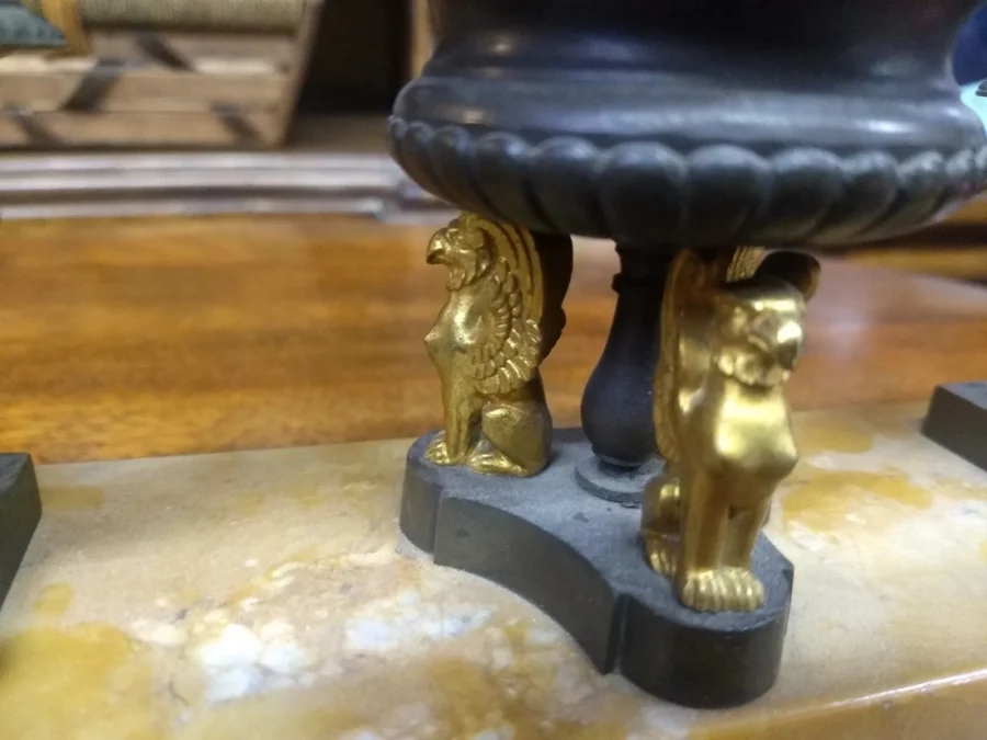 Antique Gilded Bronze and Marble Inkstand