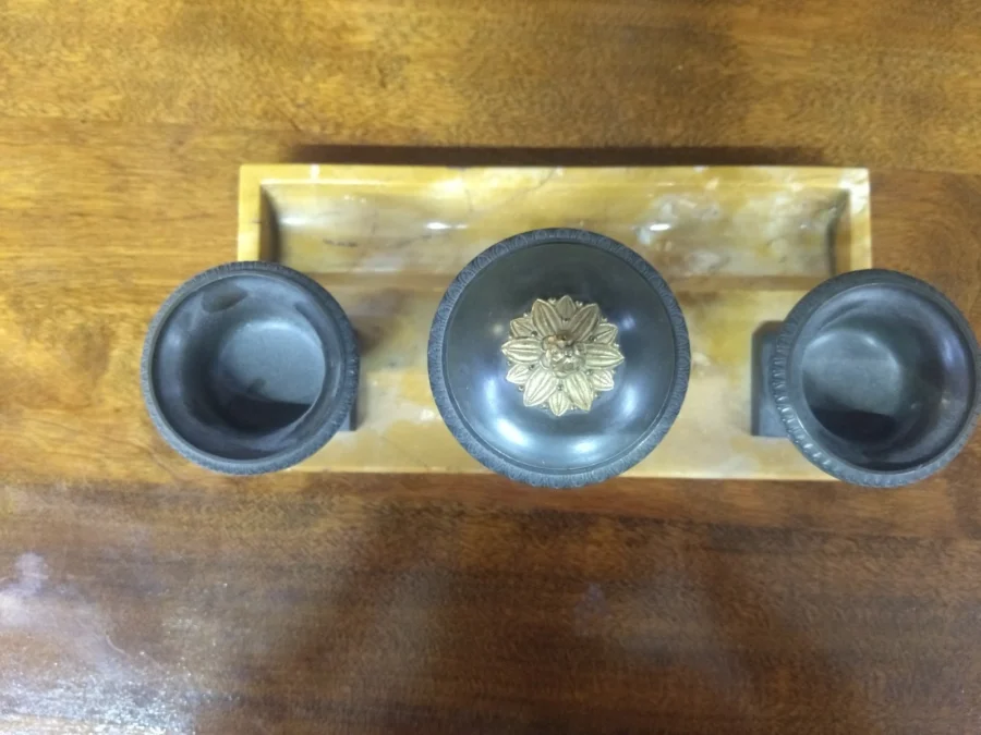 Antique Gilded Bronze and Marble Inkstand