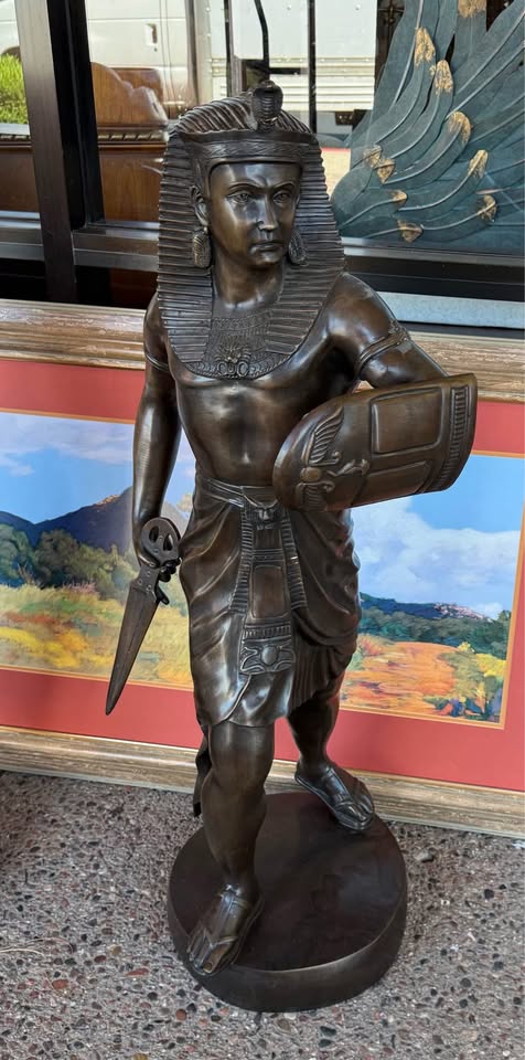 Pair of Large Cast Bronze Egyptian Statues
