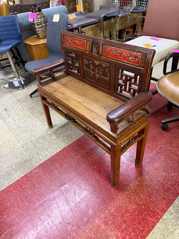 Antique Asian Bench angle Antique Asian Bench