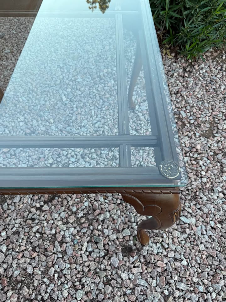 Glass Top Dining Table with Wood Base