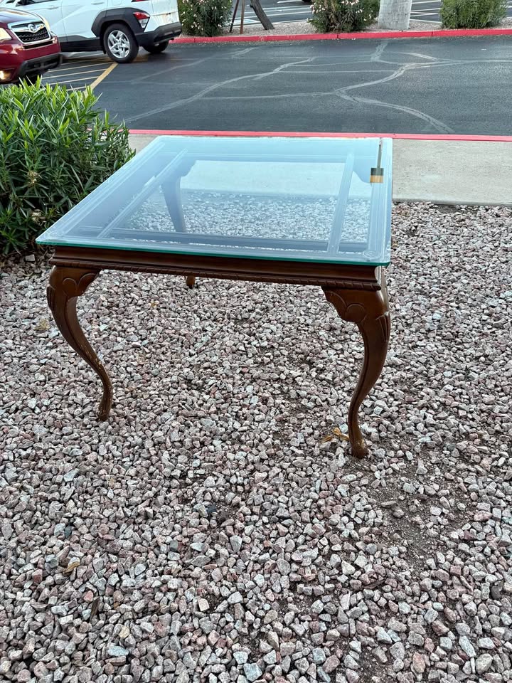 Glass Top Dining Table with Wood Base