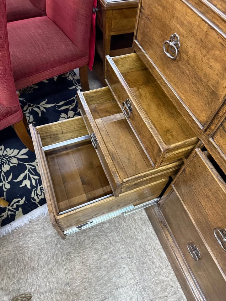 Large English Country Drop-Down Desk with File Drawers