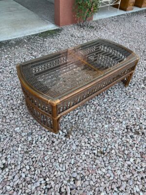 Boho Rattan Coffee Table with Glass Top Boho Rattan Coffee Table with Glass Top