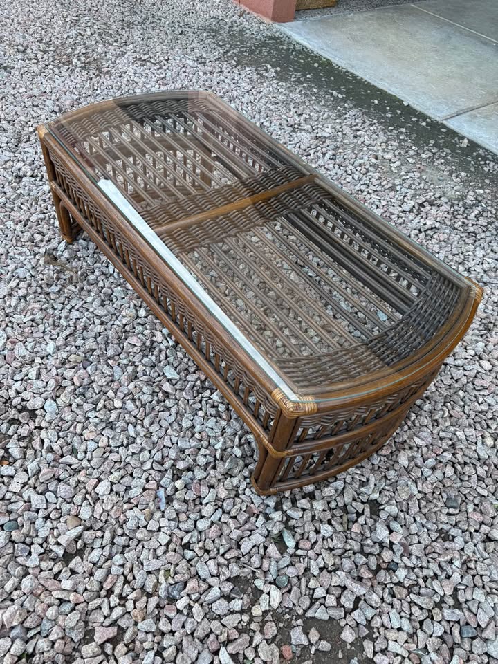 Boho Rattan Coffee Table with Glass Top
