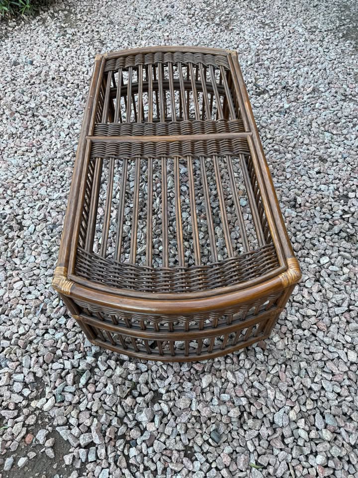 Boho Rattan Coffee Table with Glass Top