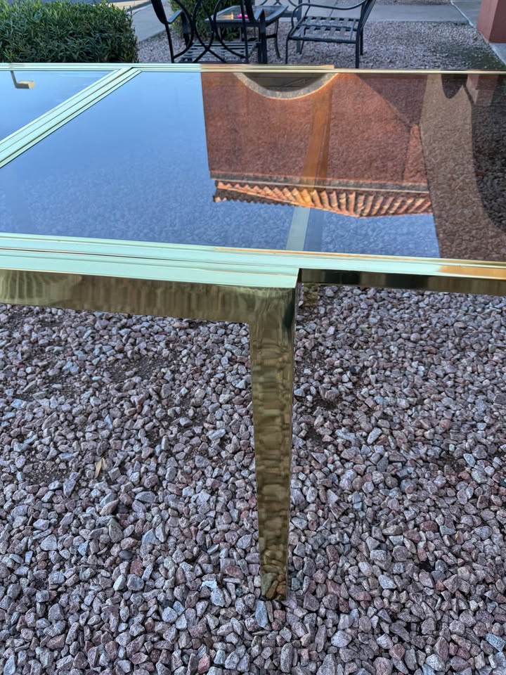 Expandable Brass Dining Table detail MCM Expandable Brass Dining Table - 2 available 1 small & 1 large