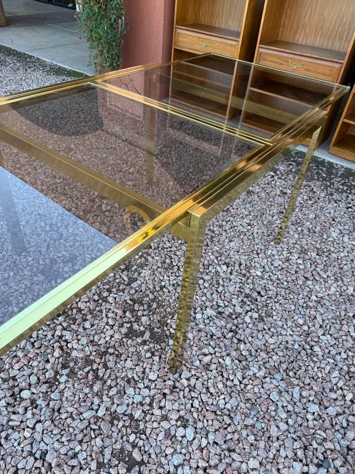 Expandable Brass Dining Table length MCM Expandable Brass Dining Table - 2 available 1 small & 1 large