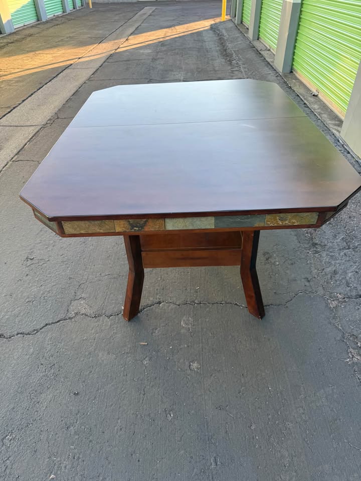 Expandable Dining Table with Slate Edges end Expandable Dining Table with Slate Edges