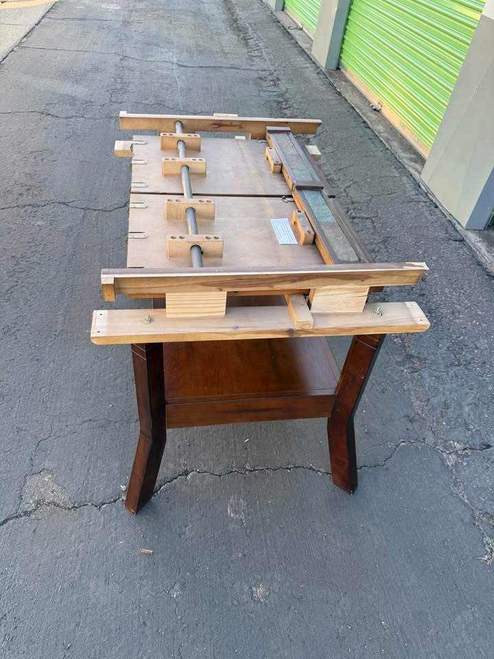 Expandable Dining Table with Slate Edges whole mechanism Expandable Dining Table with Slate Edges