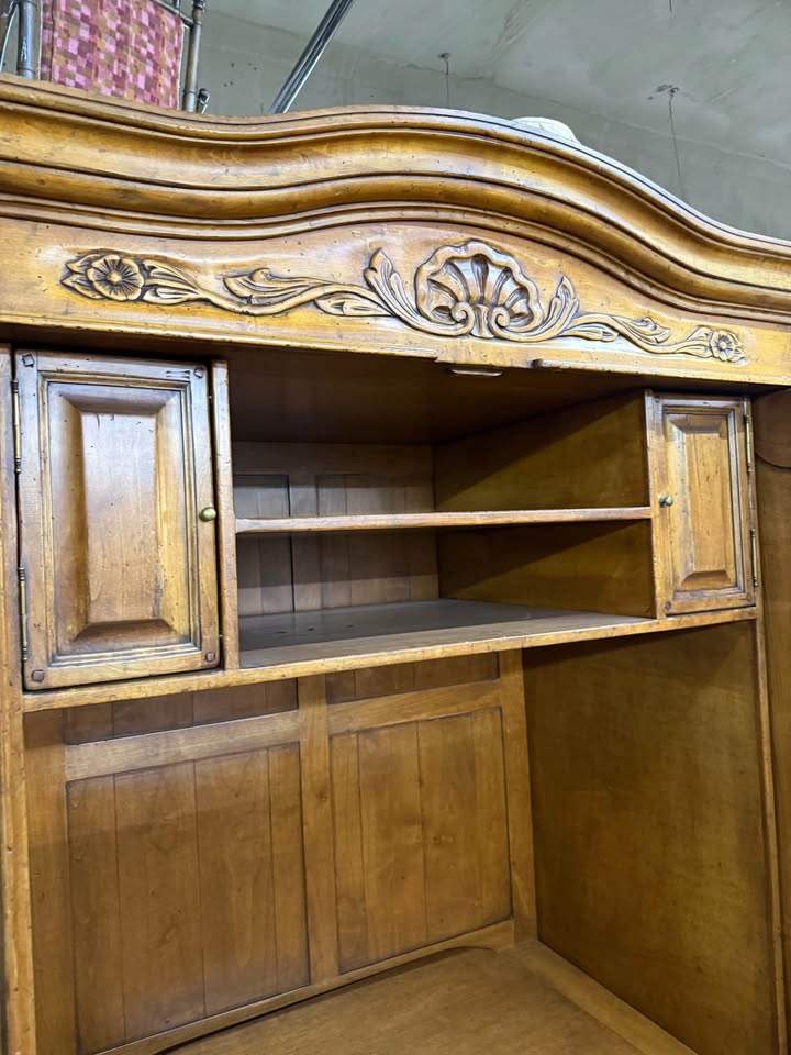 French Country Style Entertainment Armoire carved design French Country Style Entertainment Armoire