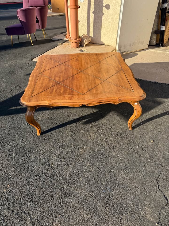 Large Wood Coffee Table with Diamond Pattern
