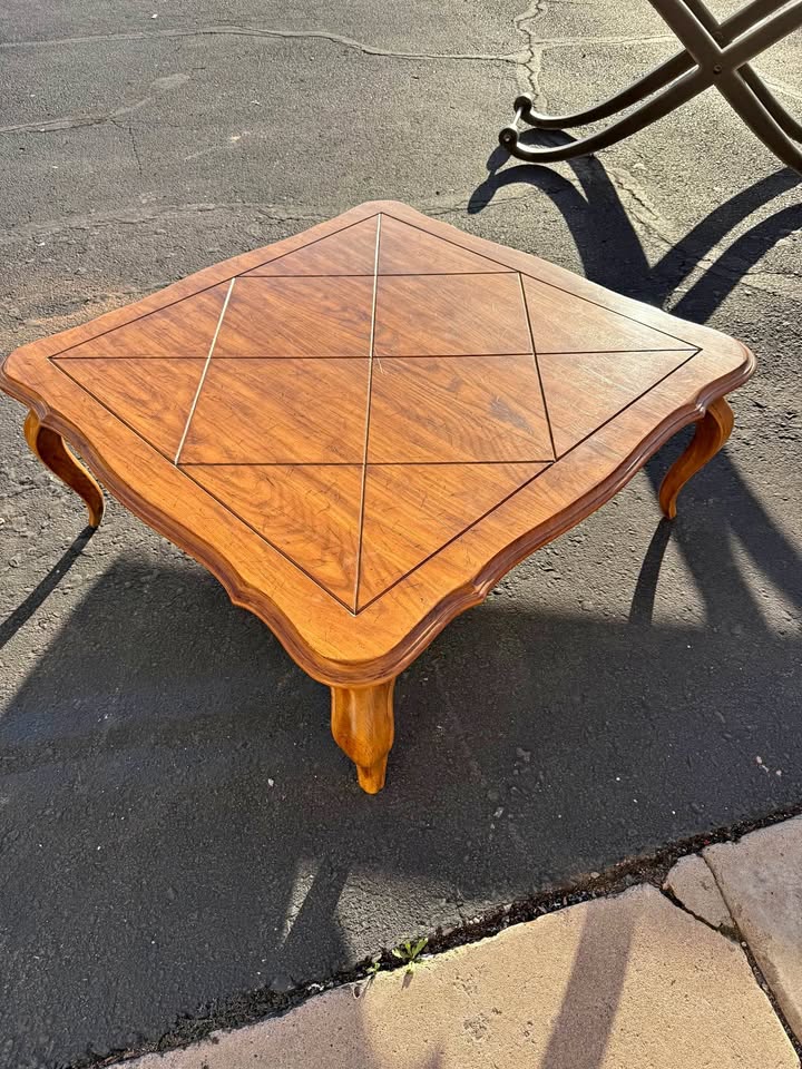 Large Wood Coffee Table with Diamond Pattern