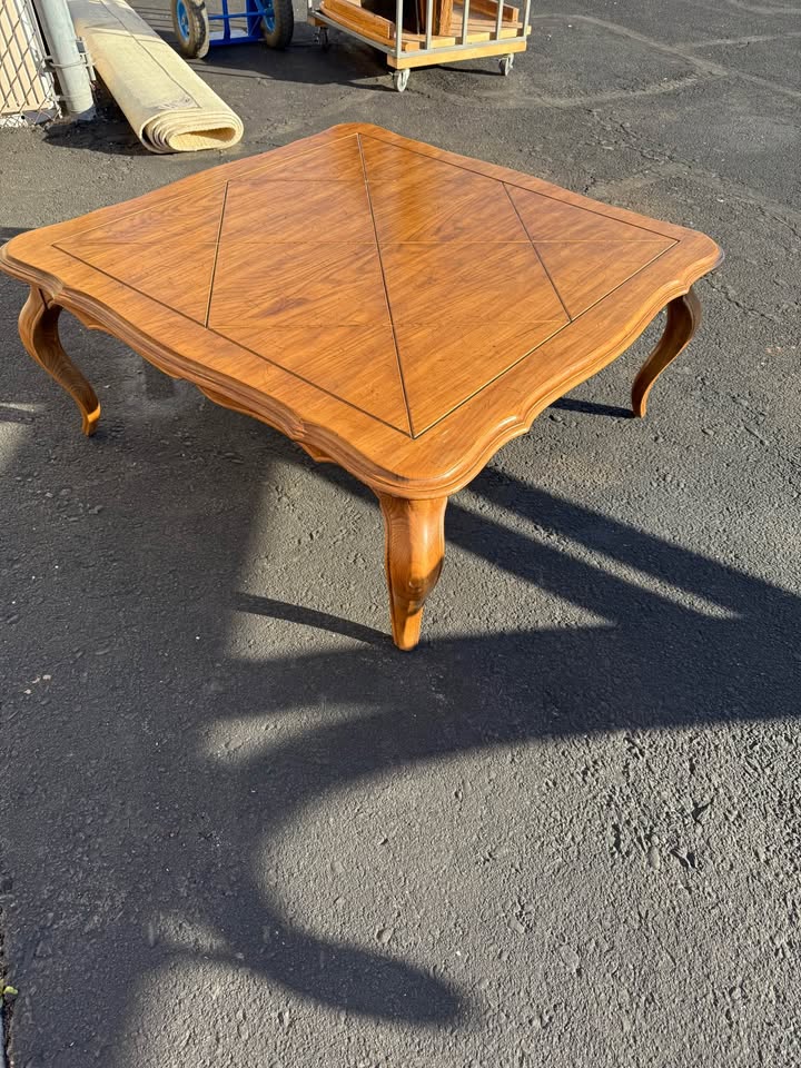 Large Wood Coffee Table with Diamond Pattern