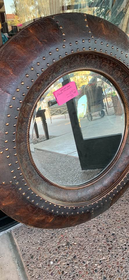 Framed Round Designer Mirrors faux leather Framed Round Designer Mirrors