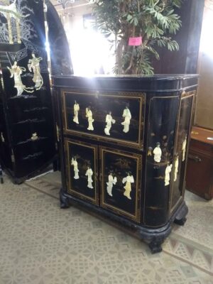 Chinoiserie Black Lacquer Liquor Cabinet