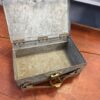 Vintage Handmade Steel Box with Leather Handle inside Vintage Handmade Steel Box with Leather Handle