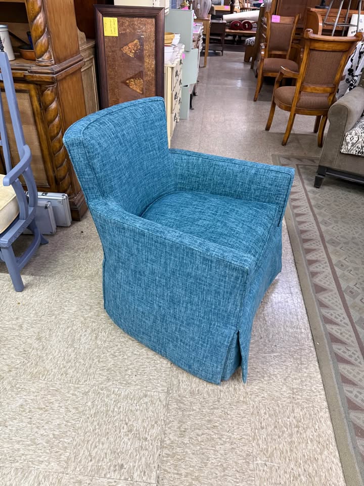 Blue Upholstered Armchair angle Blue Upholstered Armchair