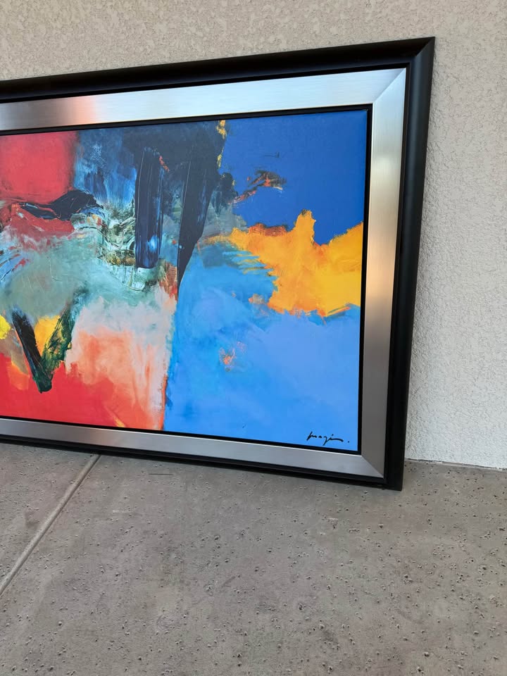 Colorful Abstract Art with Frame signature LARGE Colorful Abstract Art with Frame