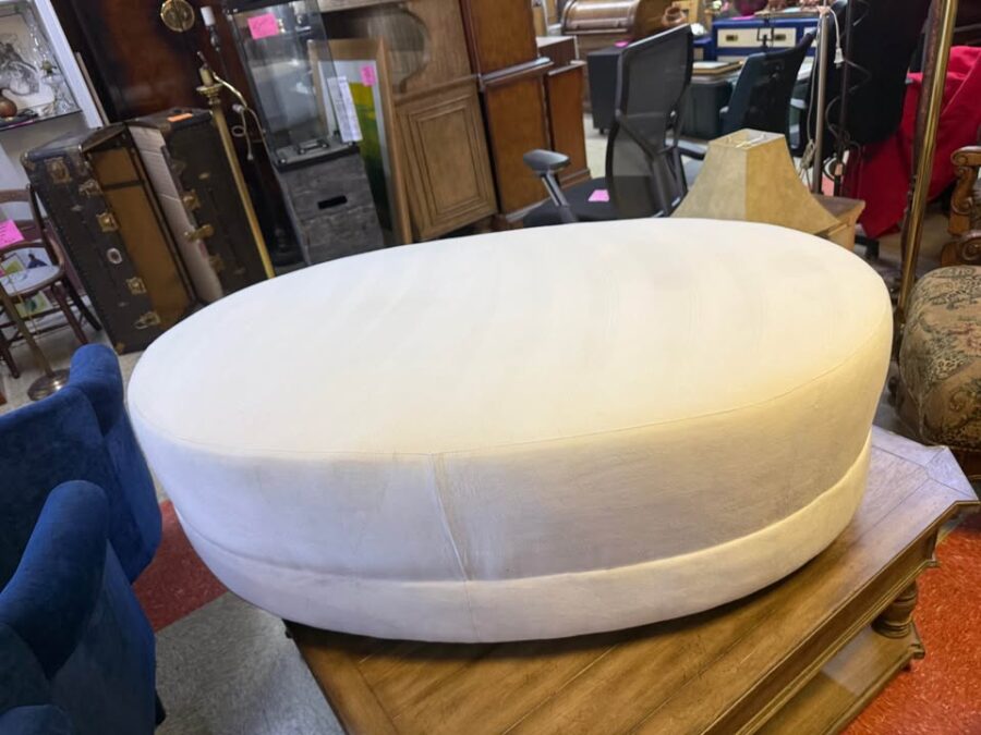 Crate and Barrel White Microfiber Oval Ottoman