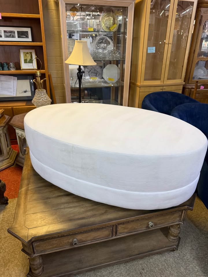 Crate and Barrel White Microfiber Oval Ottoman