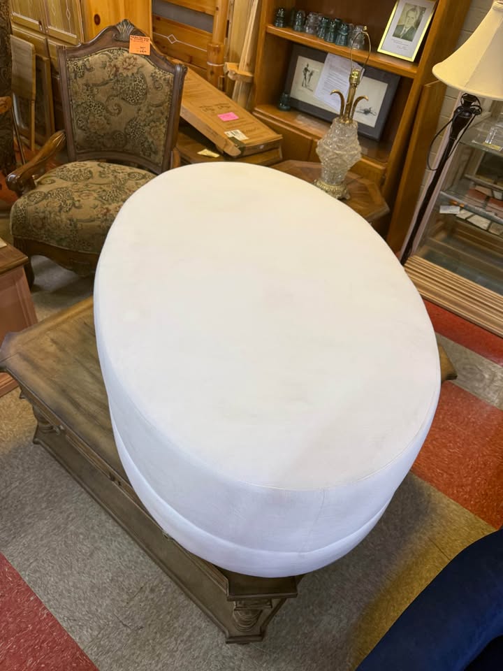 Crate and Barrel White Microfiber Oval Ottoman