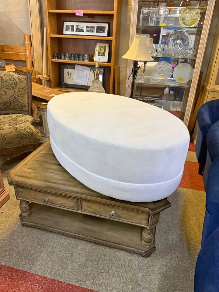 Crate and Barrel White Microfiber Oval Ottoman