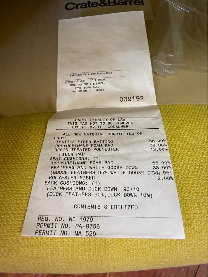 Crate and Barrel Yellow Swivel Rocker Armchair label Crate and Barrel Yellow Swivel Rocker Armchair
