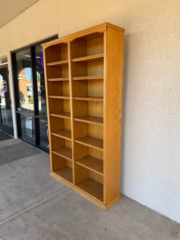 Large Oak Double Bookcase angle Large Oak Double Bookcase
