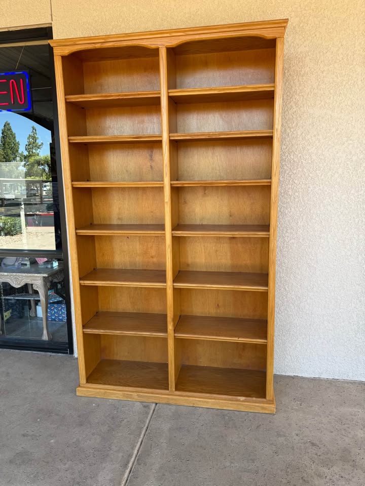 Large Oak Double Bookcase front Large Oak Double Bookcase