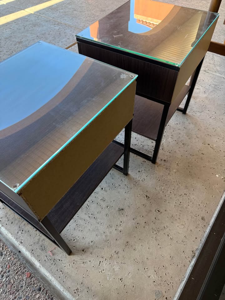 Small Nightstands with a Single Shelf and Glass Top back Small Nightstands with a Single Shelf and Glass Top - 20 Available