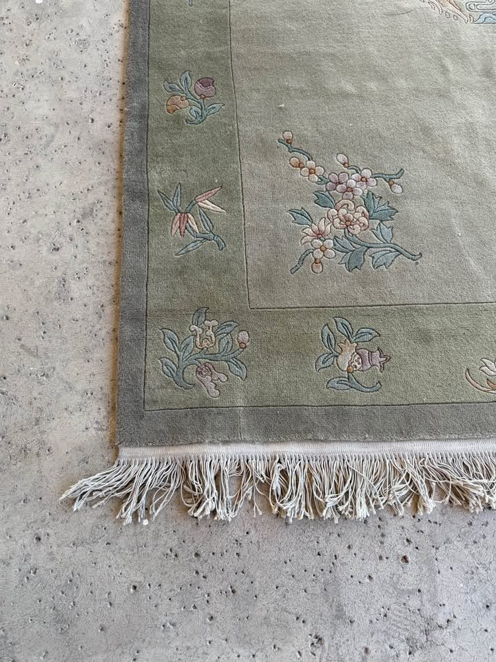 Antique Green Chinese Rug corner Antique Green Chinese Rug