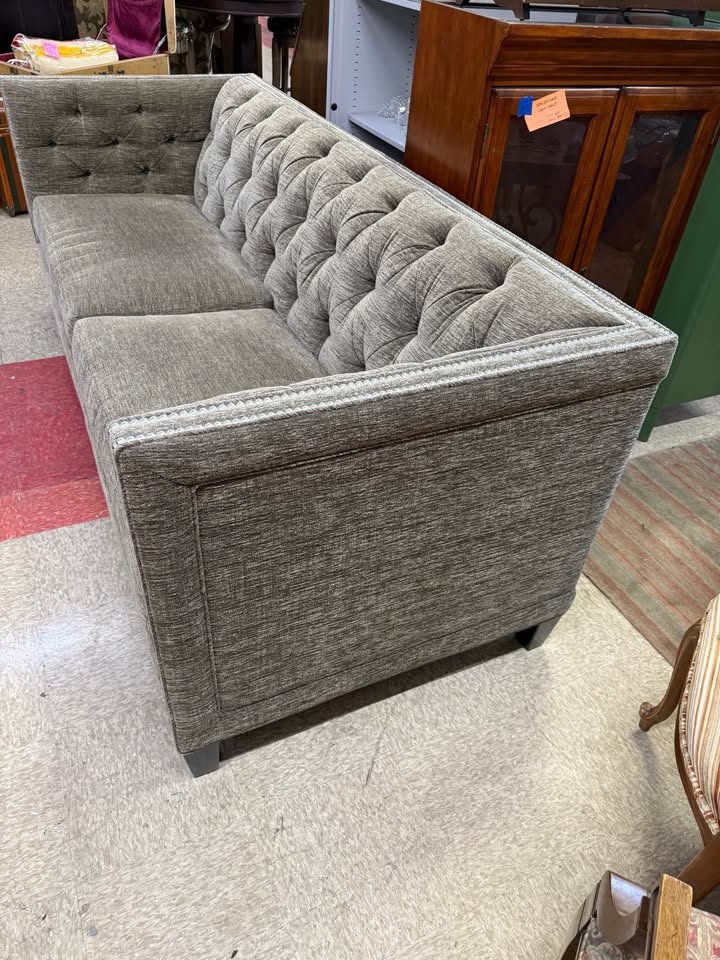 Gray Tufted Kravet Sofa side Gray Tufted Kravet Sofa