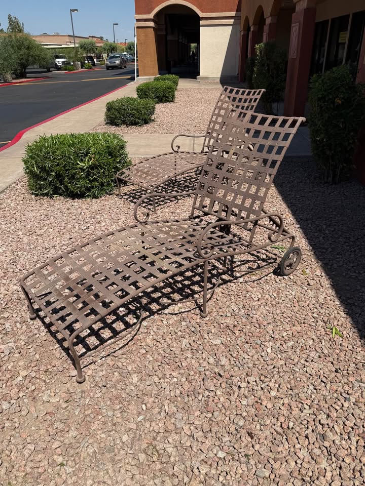 Pair of Vintage Iron Lounge Chairs angle Pair of Vintage Iron Lounge Chairs