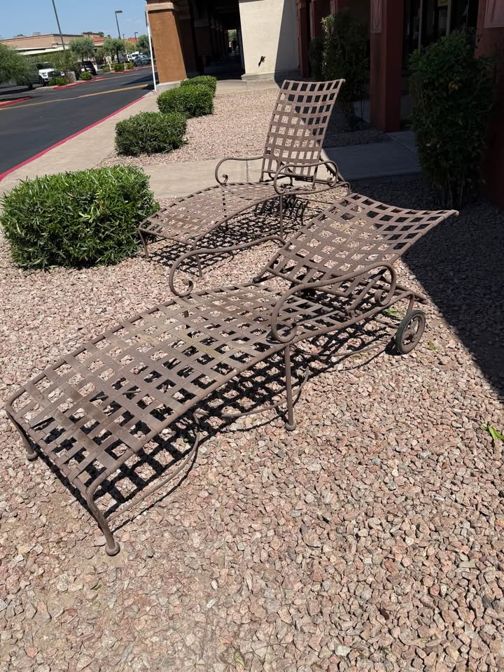 Pair of Vintage Iron Lounge Chairs reclined Pair of Vintage Iron Lounge Chairs