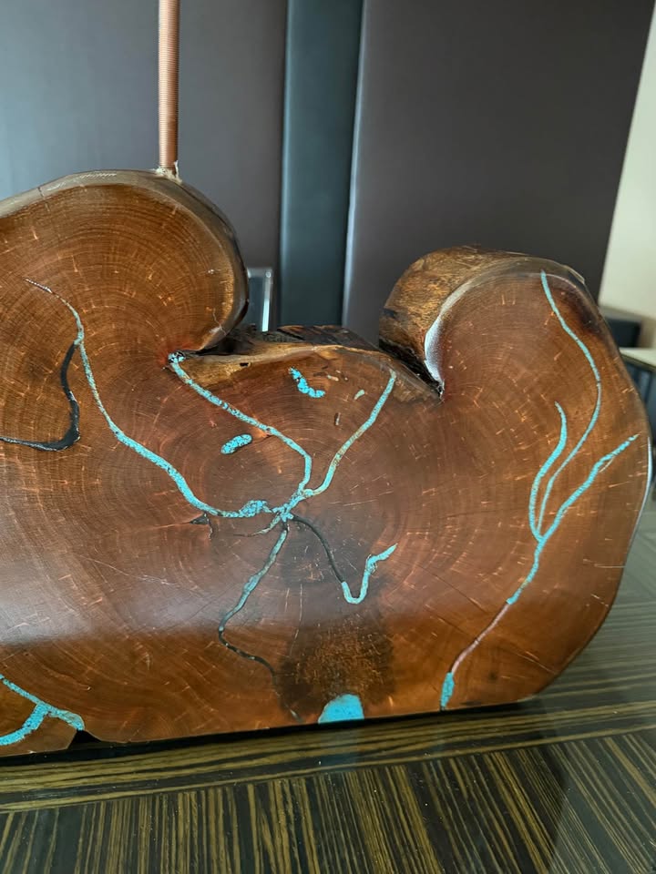 Pair of Mesquite Stump Lamps with Turquoise Inlay inlay Pair of Mesquite Stump Lamps with Turquoise Inlay