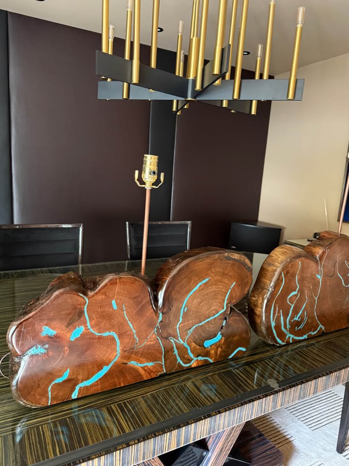 Pair of Mesquite Stump Lamps with Turquoise Inlay lamps Pair of Mesquite Stump Lamps with Turquoise Inlay