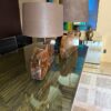 Pair of Mesquite Stump Lamps with Turquoise Inlay side Pair of Mesquite Stump Lamps with Turquoise Inlay